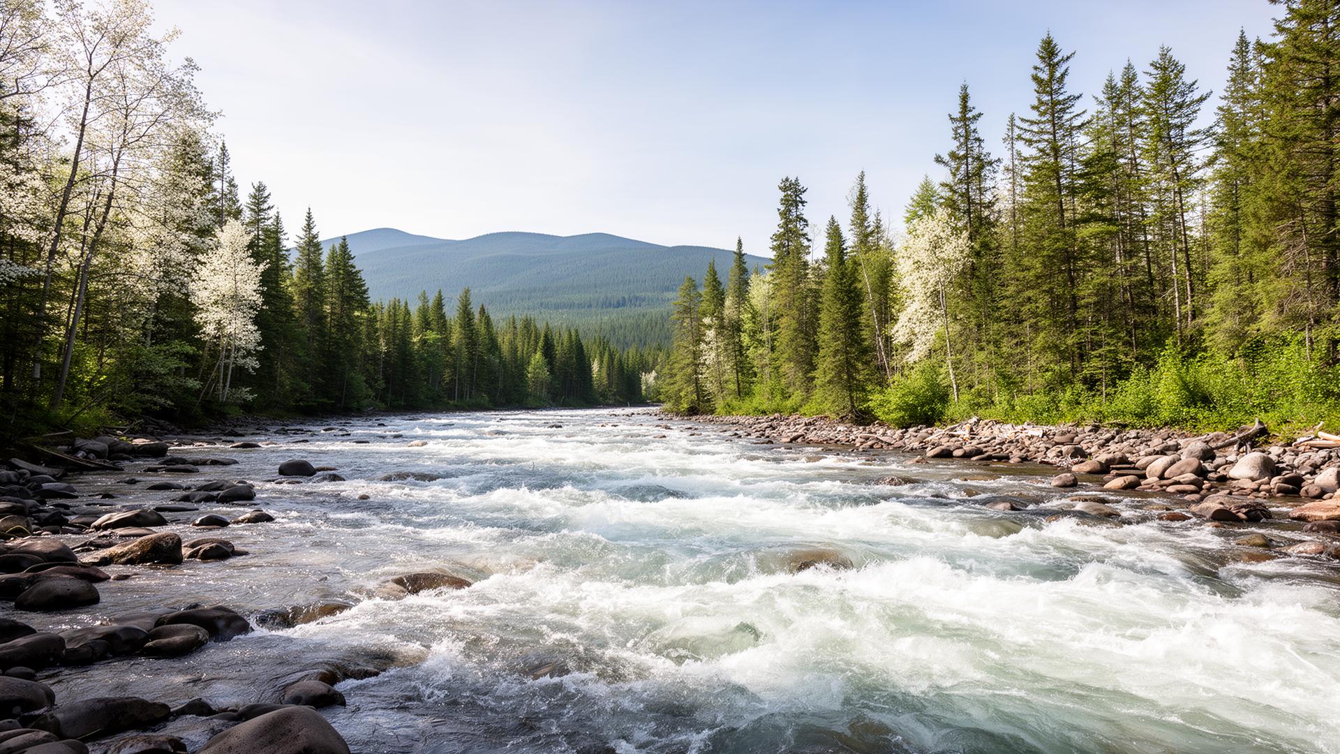 The Penobscot River flowing through northern Maine wilderness